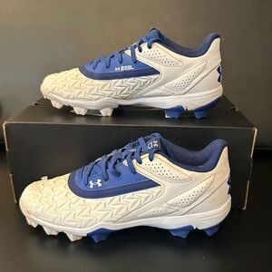 Under Armour Baseball Cleats| Mens 8| White/Royal Blue. Very Good Used Cond.